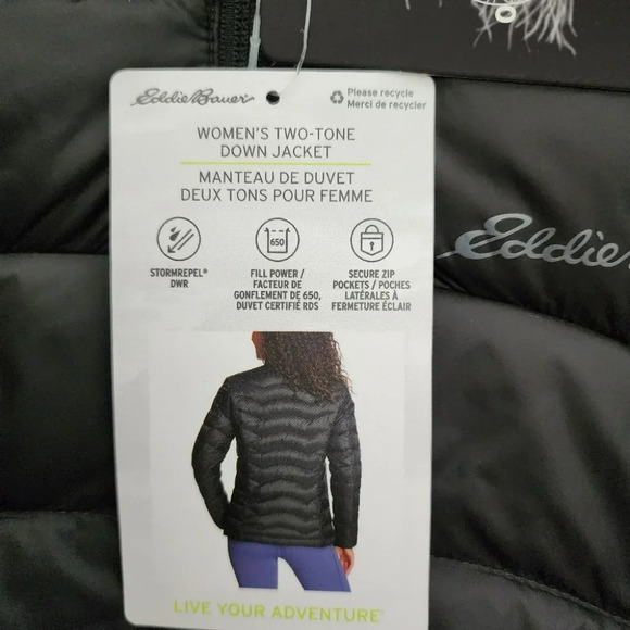 Eddie Bauer Women's Black Down Puffer  Jacket Full Zip Water Repellant Size S - Picture 10 of 16